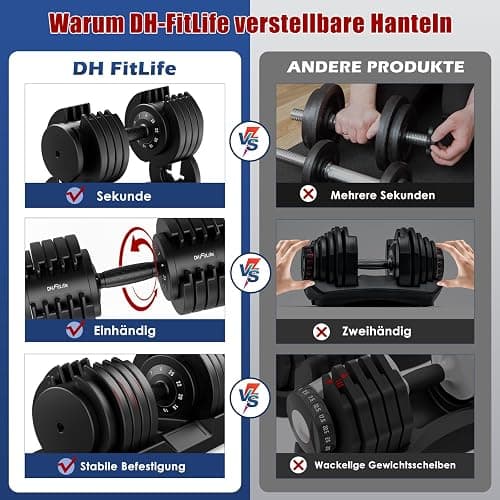 DH FitLife 25kg verstellbare Hanteln 4 bis 25 KG mit 10 Gewichtsstufen, Kurzhanteln Hanteln Set mit Hantelscheiben, Variable Gewichte 10 in 1 thumbnail 5
