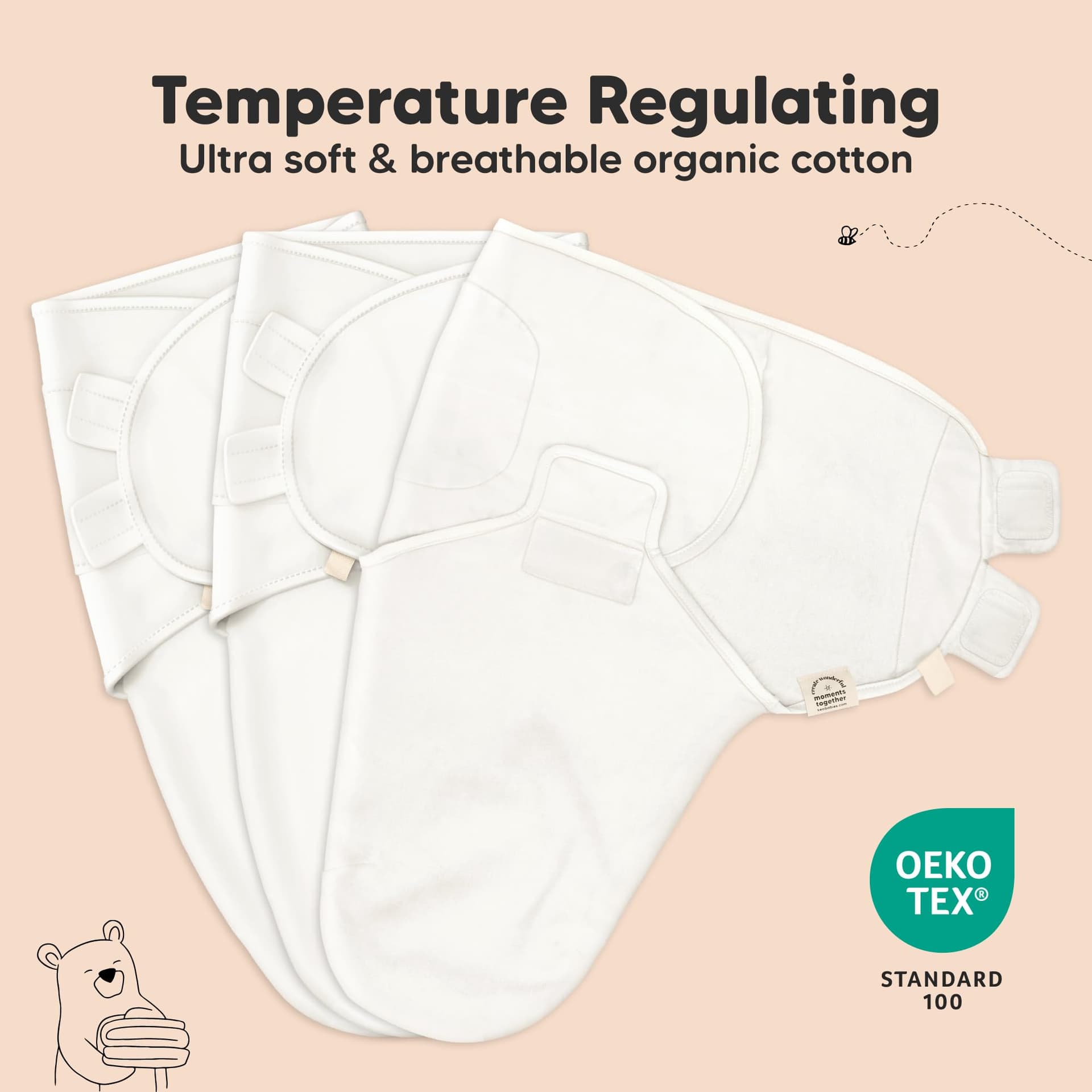 KeaBabies 3-Pack Organic Baby Swaddles for Newborns, Infant (Bumble Bear, OS) thumbnail 4