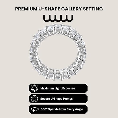 KISPER 14K White Gold Plated Eternity Band Rings for Women - AAAAA Cubic Zirconia Round Oval Emerald Cut Wedding Bands Stackable Size 5-9 thumbnail 3