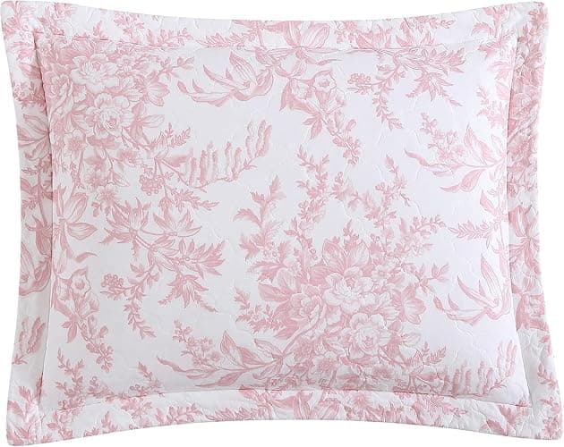 Laura Ashley - Queen Quilt Set, Soft & Reversible Cotton Floral Bedding with a Medium Weight Feel, 3 Piece Bed Set with Matching Pillowcases (Bedford Pink) thumbnail 6