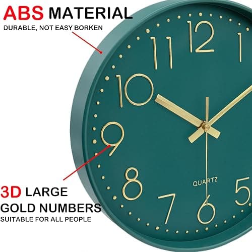 Mabpedo Modern Silent Wall Clock, 12 Inch Wall Clocks Battery Operated Large Number, Non-Ticking Analog Clock with Tempered Glass Quartz Clocks for Living Room Bedroom Office Kitchen, Dark Green thumbnail 7