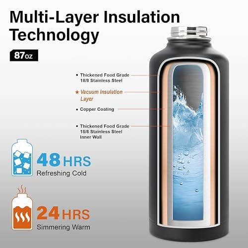 DYSANKY Insulated Water Bottle | Thickened Stainless Steel for Gym and Hiking with Straw, Carrier Bag, Handle Strap | BPA-Free 87 oz.  pink thumbnail 3
