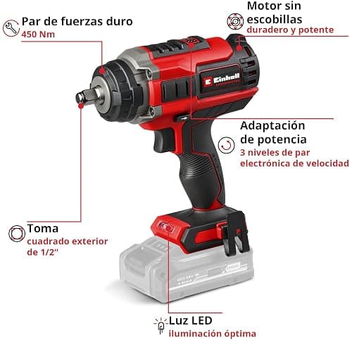 Einhell Professional Atornillador de impacto con batería IMPAXXO 18/450 Power X-Change (18 V, 450 Nm, 3 niveles de potencia, sin escobillas, recepción de 1/2", incl. set de tuercas, sin batería) thumbnail 4