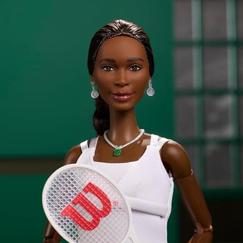 Barbie Inspiring Women Series, Venus Williams Fashion Doll with Signature Tennis Uniform and Racket, Includes Displayable Packaging thumbnail 3