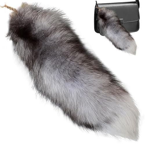 Fox Tail Keychain,Fox Tail 15.75inch Animal Tail Shaggy Faux Tail Realistic Fox Tail Keychain Decorative Therian Tail for Handbag Backpack Cosplay, Silver thumbnail 6