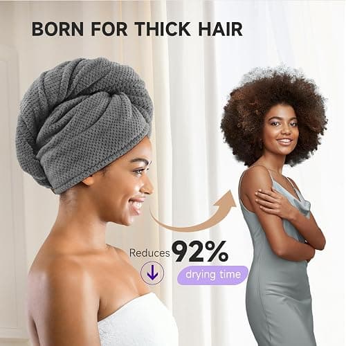 Umisleep 3 Pack Microfiber Hair Towel Wrap for Curly Hair, Super Absorbent Hair Drying Towel for Women, Kids, Hair Care Accessories, Hair Turban for Wet Hair (Grey, Camel, Brown) thumbnail 5