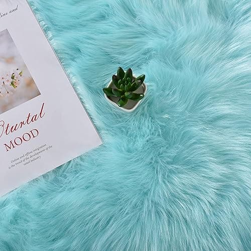 Latepis High Pile Faux Fur Area Rug, 4x6 ft, Light Blue, Living Room, Bedroom Decor, Washable, Fluffy, Luxury Home Decor - 4 x 6 ft Rectangle - Light Blue thumbnail 6