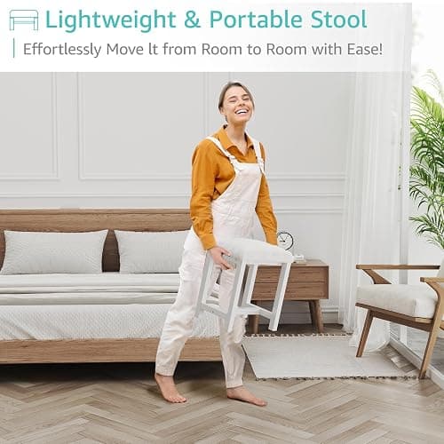 Small Vanity Stool, Cute Vanity Stools with Soft Faux Rabbit Fur Cushion, White Makeup Vanity Chair for Small Spaces, Living Room, Bedroom, Entryway, Ottoman Foot Rest for Couch Sillas Modern thumbnail 5