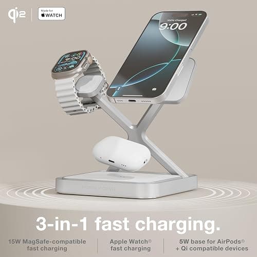 NOCO XGrid XDS3: 3-in-1 Wireless Charging Stand – Charging Station for iPhone, Apple Watch, and AirPods – MagSafe Compatible, Qi2 Certified – Includes 45W USB-C Wall Charger and 6.5-Foot USB-C Cable thumbnail 2