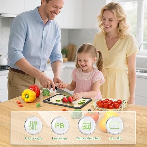IDekooror Cutting Board, Tempered Glass Cutting Board for Kitchen Counter, 2Pcs Chopping Board Set with Non-Slip Silicone Edges, Heat Resistant, Dishwasher Safe, Kitchen Decoration thumbnail 2