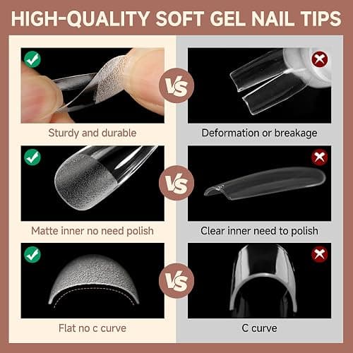 UNA GELLA Coffin Nails Tips, 216 PCS Soft Gel Nail Tips Coffin Half Matte Full Cover False Nails Pre-shaped Clear Acrylic Press on Nails Medium for Nail Extensions Home DIY Salon, 12 Sizes thumbnail 5