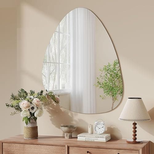 Dripex 65 x 50cm Irregular Wall Mirror, Frameless Bathroom Mirror Wall Mounted with Pre-Fitted Hanging Holes & Fixing Kit - Wall Mounted Horizontally or Vertically - Image 1