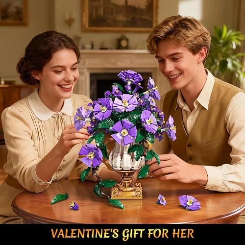 CUBIMANA Flowers Botanicals Building Set with Vase - 2 in 1 Morning Glory Bonsai Building Blocks Plants Arrangement Vintage Wall Flower Pots Home Decor, Gift for Valentine's Day Adults 12+ (1136PCS) thumbnail 2