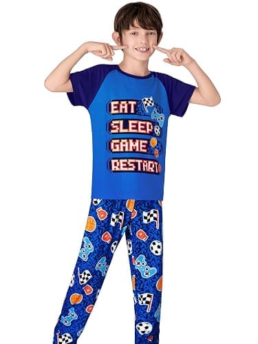 Beezizac Pajamas For Little Big Boys Cozy 3-Piece Soft Short Sleeves Shorts Set & Pants Cool PJ Kid Size 6-18 thumbnail 5
