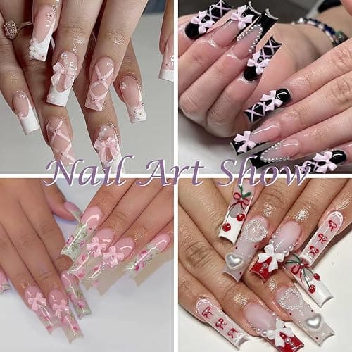 Laza 4pcs Bowknot Silicone Nail Art Molds, 3D Multiple Shapes Ribbon Lace Bows Charms Silicone Nail Accessories with Carving Pen Resin Nail Art Mold Manicure Tools for Women DIY Manicure Design thumbnail 8