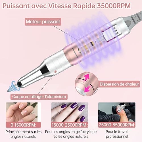 Delanie Ponceuse pour Ongles Professionnelle 35000 RPM Portable Rechargeable Avec Affichage LCD et 6 Embouts Ponçage pour Pédicure Manucure, Puissante, Silencieuse pour Salon/Maison thumbnail 4