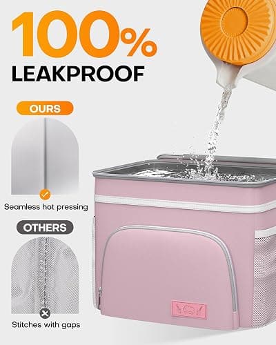 HOTOR Insulated Lunch Box for Men & Women - Leak-Proof Cooler Lunch Bag with 4 Pockets, Adjustable Strap, Ideal for Work, Picnic, Travel - Medium, Light Pink, 10.2"×6.9"×8.5" thumbnail 4