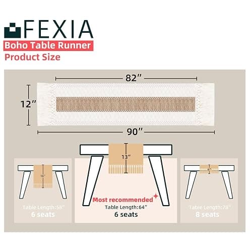 Fexia Boho Table Runner for Home Decor with Tassels 90 Inch Cream & Brown Macrame Runner for Dining & Bedroom Baby Bridal Shower Decor(12x90 Inches) - Brown - 12x90" thumbnail 2