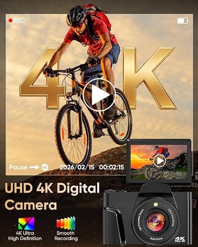 4K Digital Camera for Photography with WiFi,64MP Autofocus 3'' 180° Flip Screen 16X Zoom Vlogging Camera for YouTube, Compact Travel Camera for Beginners, Anti-Shake, 32GB Card, 2 Batteries, Black thumbnail 3
