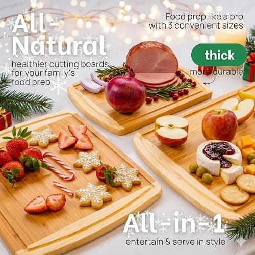 Organic Bamboo Cutting Boards for Kitchen Set of 3 with Lifetime Replacements – Premium Extra Large Wood Chopping Boards with Juice Grooves for Carving & Serving, Non-Toxic & Durable by Greener Chef thumbnail 7