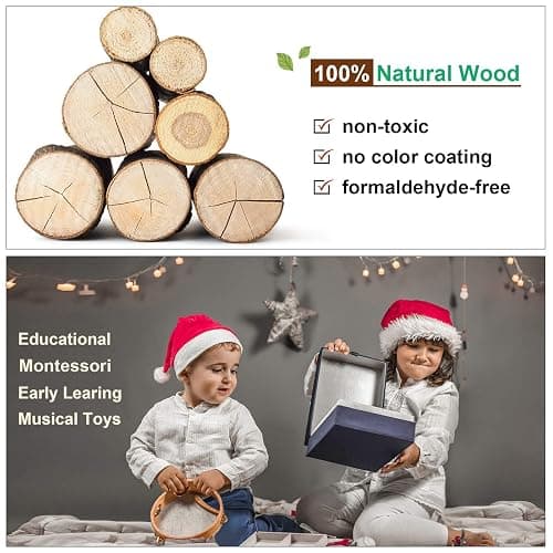 LOOIKOOS Toddler Musical Instruments Montessori Natural Wooden Percussion Instruments for Kids Preschool Educational Musical Toys Set for Boys and Girls with Storage Bag thumbnail 3