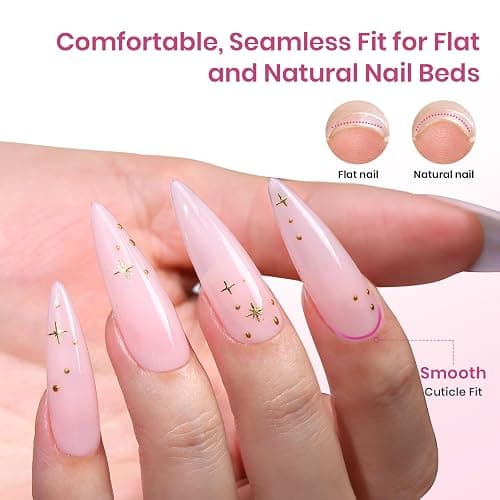 Beetles Tipex Lite Instant Apex Nail Tips, Long Stiletto, 16 Sizes(00-14) | No Builder Gel Needed, Etched-free Acrylic Nails for DIY Salon-look False Nail Extensions, Full Cover Soft Gel Tips thumbnail 5