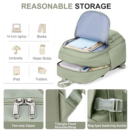 Lightweight Backpack for College & High School Backpack With Lots of Pockets Cute School Bag for Girls Boys, Large Capacity Bookbag for Women Men, Waterproof Teens Casual Daypack Backpack(Green) thumbnail 3