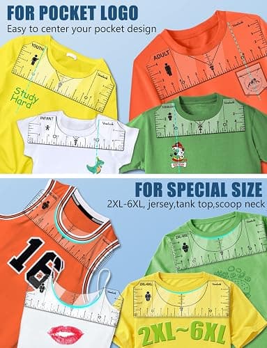 Vowlove Tshirt Ruler Guide for Vinyl Alignment, T Shirt Ruler to Center Designs Alignment Tool for Embroidery Left Chest Logo Placement Tee Shirt Guide Ruler for Heat Press T-Shirt Printing Guide Set thumbnail 4