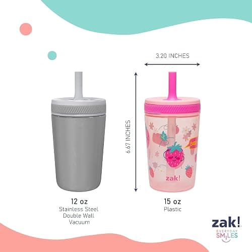 Zak Designs Kelso Toddler Cups For Travel or At Home, 15oz 2-Pack Durable Plastic Sippy Cups With Leak-Proof Design is Perfect For Kids (Sweet Berry, Lemon Zest) thumbnail 3