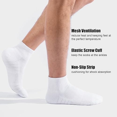 Lapulas Athletic Quarter Socks for Men Women, Cotton Mesh, Cushioned Arch Support, Non-Slip Running Ankle Design, 6 Pack thumbnail 2
