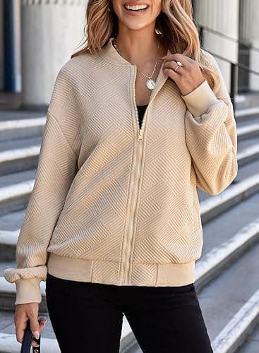 EVALESS Womens Bomber Jacket Coat Casual Stand Collar Zip Up Lightweight Fall Fashion Jackets Outfits with Pockets thumbnail 3