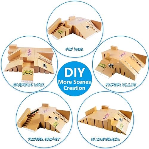 Fingerboard Skate Park Kit,Skateboard Finger Toys with 3 Finger Skateboards & 8 Skatepark Deck Ramp for Boys or Girls Gift, Mini Finger Board Skate Training for Kids Ages 5 and up thumbnail 5