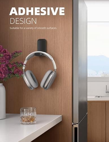Lamicall Headphone Stand, Sticky Headset Hanger - Adhesive Headphone Holder Hook Mount, Headset Stand Holder Clip Under Desk, Earphone Clamp for Airpods Max, HyperX, Sennheiser, Black thumbnail 3