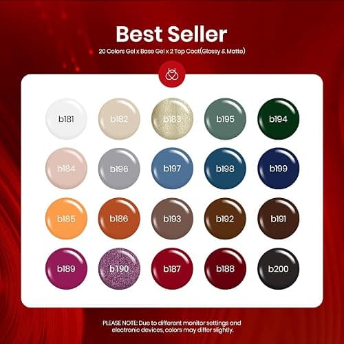Beetles Winter Gel Nail Polish Kit - 23Pcs Burgundy Red Brown Orange Purple Colors Gel Polish Set Brown Gray Blue Green Soak Off Uv Gel Base Top Coat Gifts for Girls Glowing Attraction thumbnail 2