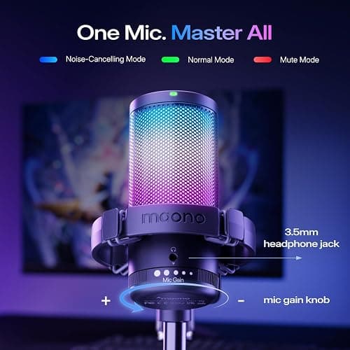 MAONO Gaming USB Microphone, Noise Cancellation Condenser mic with Mute, Gain, Monitoring, Boom Arm for Streaming, Podcast, Vocal, Twitch, YouTube, Discord, PC, Computer, PS4, PS5, Mac, DGM20S thumbnail 5