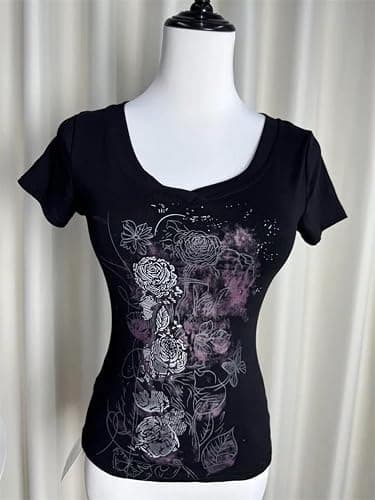 Grunge Shirts Emo Clothes Teen Girls Vintage Graphic Tee Y2k 2000s Goth Top Women Mcbling Short Sleeve Streetwear thumbnail 6