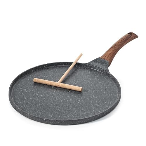 SENSARTE Nonstick Crepe Pan, Swiss Granite Coating Dosa Pan Pancake Flat Skillet Tawa Griddle 10-Inch with Stay-Cool Handle, Induction Compatible - 10 Inch - Gray - Image 1
