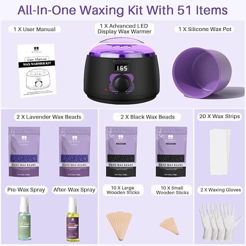 BLITZWAX Waxing Kit for Women, Hard Wax Warmer, Brazilian Bikini Face Body | 51 Items, Digital Fast Heating, Legs Underarms, Beginner Friendly, At Home Smooth Routine, Easy Temp Control, Salon Style thumbnail 6