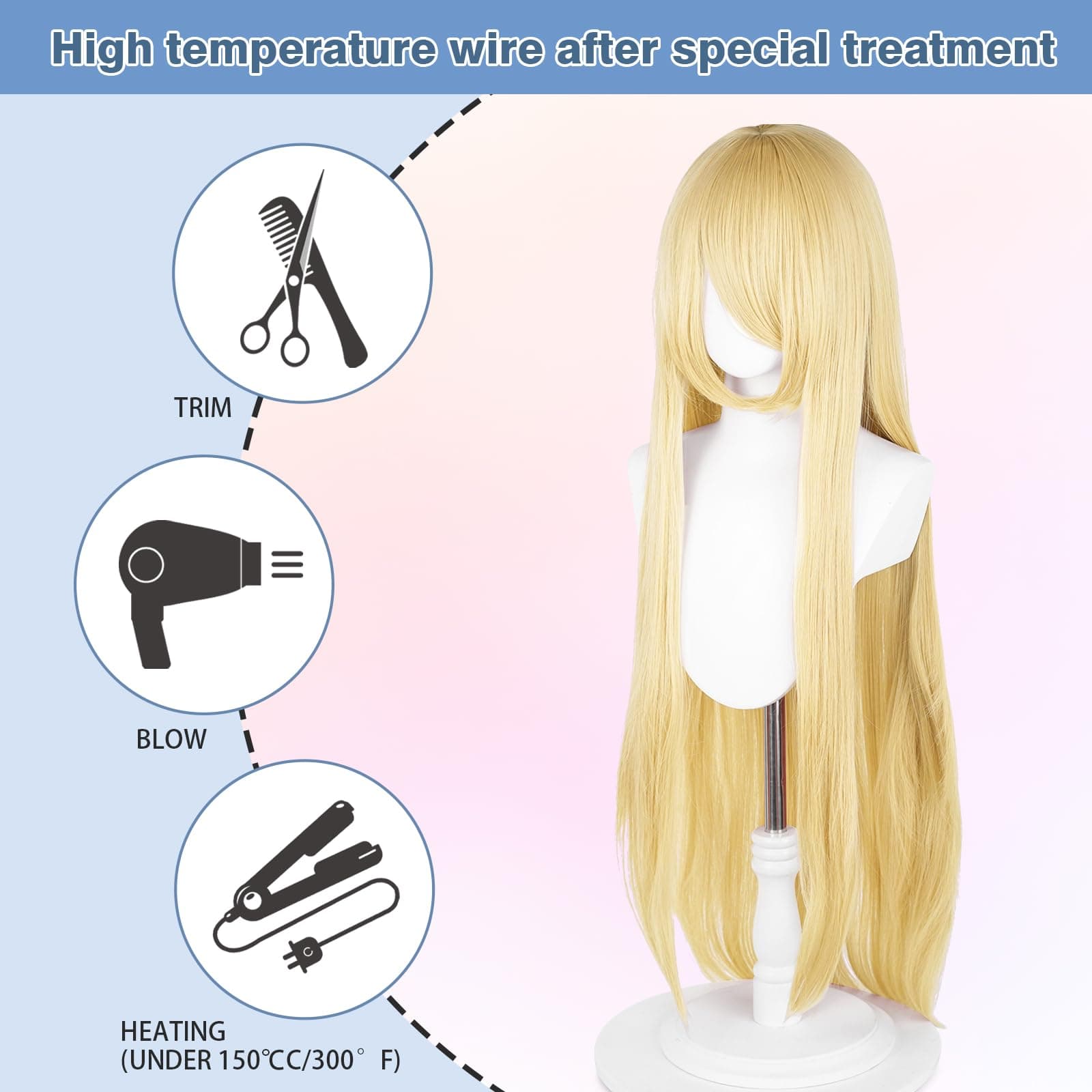 100cm Long Wig, Universal Anime Costume Cosplay Wig, Perfect for Party, Daily Wear, Festivals and Halloween, Great for TV Movie Anime Character Cosplay (Blonde) thumbnail 3