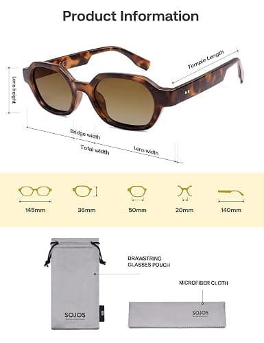 SOJOS Retro Polarisierte Hexagon Sonnenbrille Damen Herren Rectangle Trendy Sonnerbrillen mit UV400 Schutz SJ2389 thumbnail 5