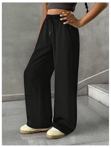 RoseSeek Girl's Sweatpants Drawstring Waist Wide Leg Pants Casual Athletic Trousers thumbnail 3