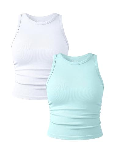 OQQ Women's 2 Piece Tank Tops Crew Neck Sleeveless Basic Stretch Casusal Yoga Crop Camis - Image 1