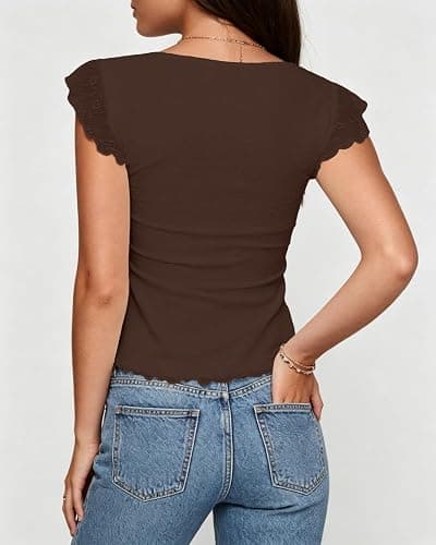 BAIGRAM Women Floral Flowy Babydoll Peplum Tops Y2K Cap Sleeve Ruffle Tank Square Neck Lace Up Layered Crop Shirt Going Out thumbnail 3