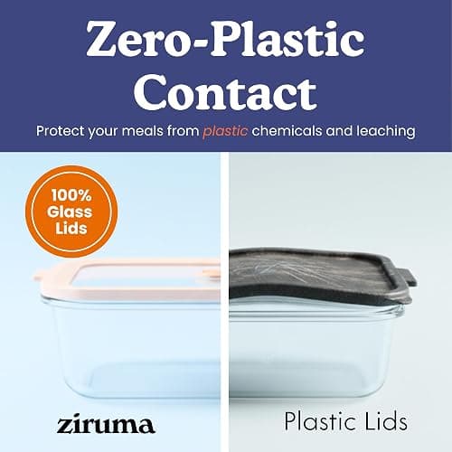 Ziruma Non-Toxic 1.5 cup Glass Food Storage Containers with Lids - Overnight Oats, Plastic Free Meal Prep, Reusable, Airtight, Microwave and Freezer Safe, 4 Pack thumbnail 3