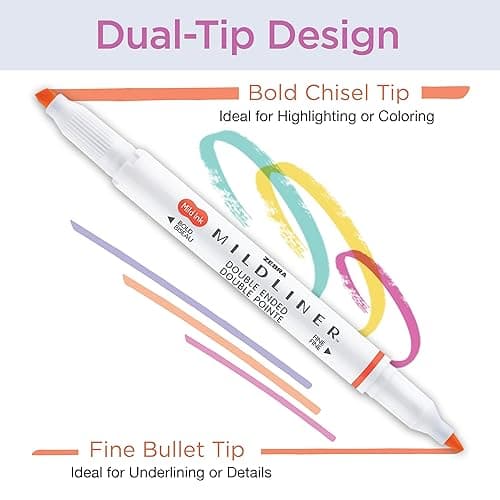 Zebra Pen MILDLINER Highlighter, Neutral and Gentle Colors, Dual Tip, 10-Pk | No Bleed, Broad and Fine Point Tip, Ideal for Bible Highlighting, Journaling, School, Teacher and Office Supplies (78701) thumbnail 3