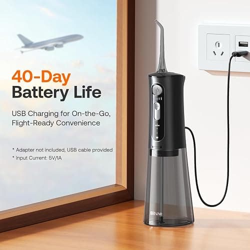 Bitvae Water Dental Flosser for Teeth, Cordless Water Teeth Cleaner Picks, 3 Modes 5 Intensities, IPX7 Waterproof, Rechargeable Water Dental Picks for Cleaning - Black thumbnail 6
