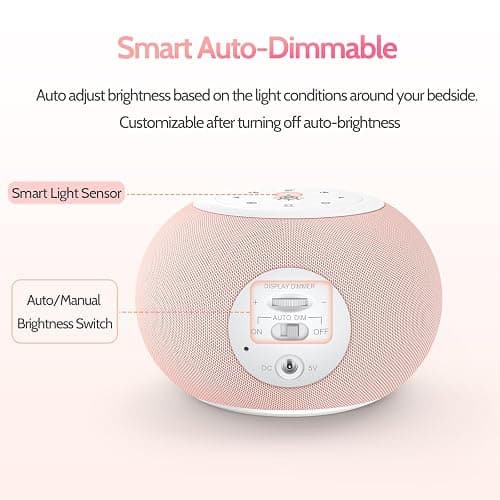 Reacher Auto Dimmable Sound Machine Alarm Clock with Night Lights, 20 Soothing Sounds, Sleep Timer, Precise Volume Control, Cute White Noise Soother for Girls, Kids, Bedrooms, Office thumbnail 3