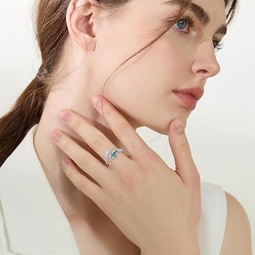 Turquoise/Moss Agate/Moonstone/Black Onyx/Lapis Lazuli/Labradorite/Tiger Eye Feather Ring 925 Sterling Silver Adjustable Ring Western Vintage Jewelry Gifts for Women thumbnail 3