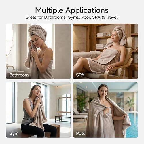 REDKISS 2 Pack Microfiber Extra Large Bath Sheets, 35 x 70 Inches, 670G, Soft and Absorbent, Quick Dry Oversized Bath Towels, Perfect for Bathroom, Plush Shower Towels for Spa, Gym & Hotel, Beige thumbnail 8