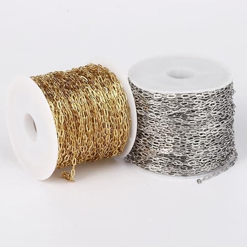33FT Gold Paperclip Chain Jewelry 2MM 18K Gold PVD Plated Stainless Steel Paperclip Link Chain Roll Bulk for Jewelry Making thumbnail 6